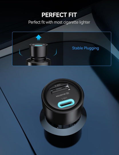USB Car Charger[2Pack], 48W 2-Port Cigarette Lighter Fast Chargering, PD&QC3.0 USBC Car Charger Adapter Compatible with Iphone 17/16/15/14 Pro Max/Plus Galaxy
